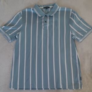 Ted Baker London Polo Shirt Striped Blue White Cotton Casual Golf Preppy Size 4